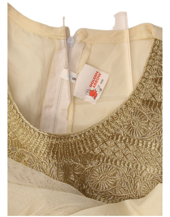 VINTAGE Langærmet A-line kjole til kvinder US 6 Medium Beige Floral