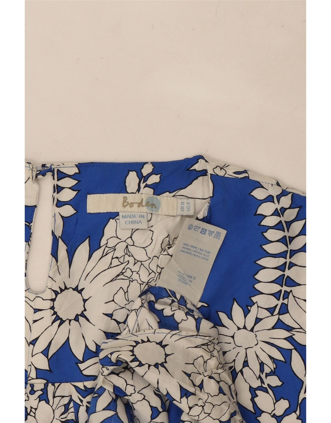 BODEN Dame bluse Top UK 8 Small Blue Floral Viscose