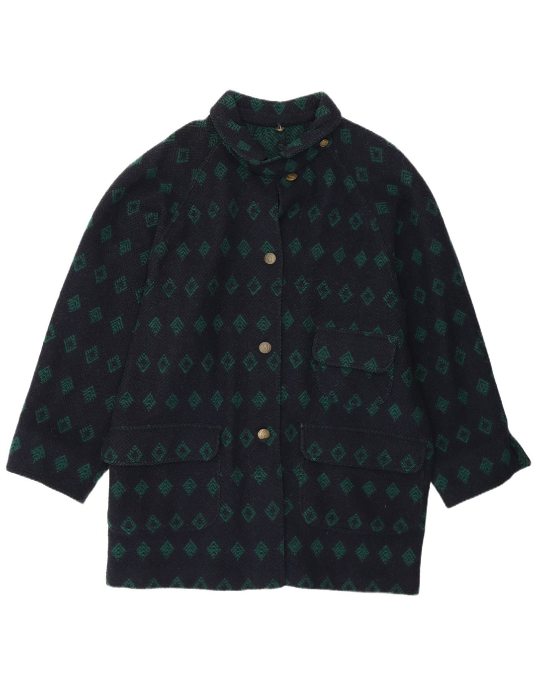 Vintage Dame Loose Fit Overfrakke IT 42 Medium Navy Blue Argyle/Diamond