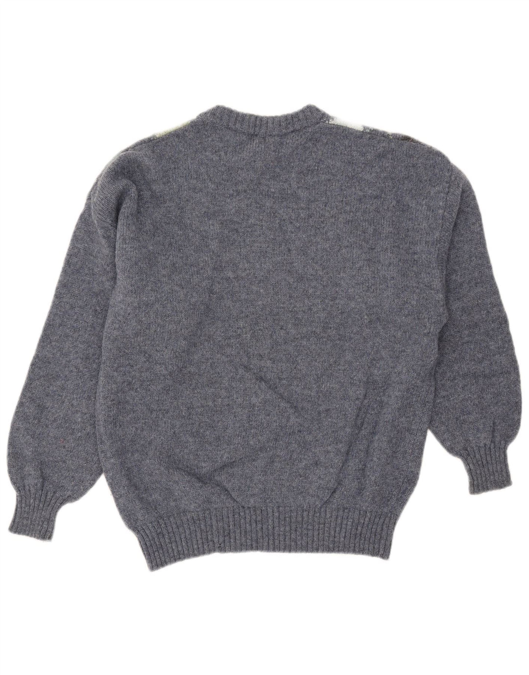 Trussardi Herre Crew Neck Jumper Sweater Medium Blue Argyle/Diamond Wool