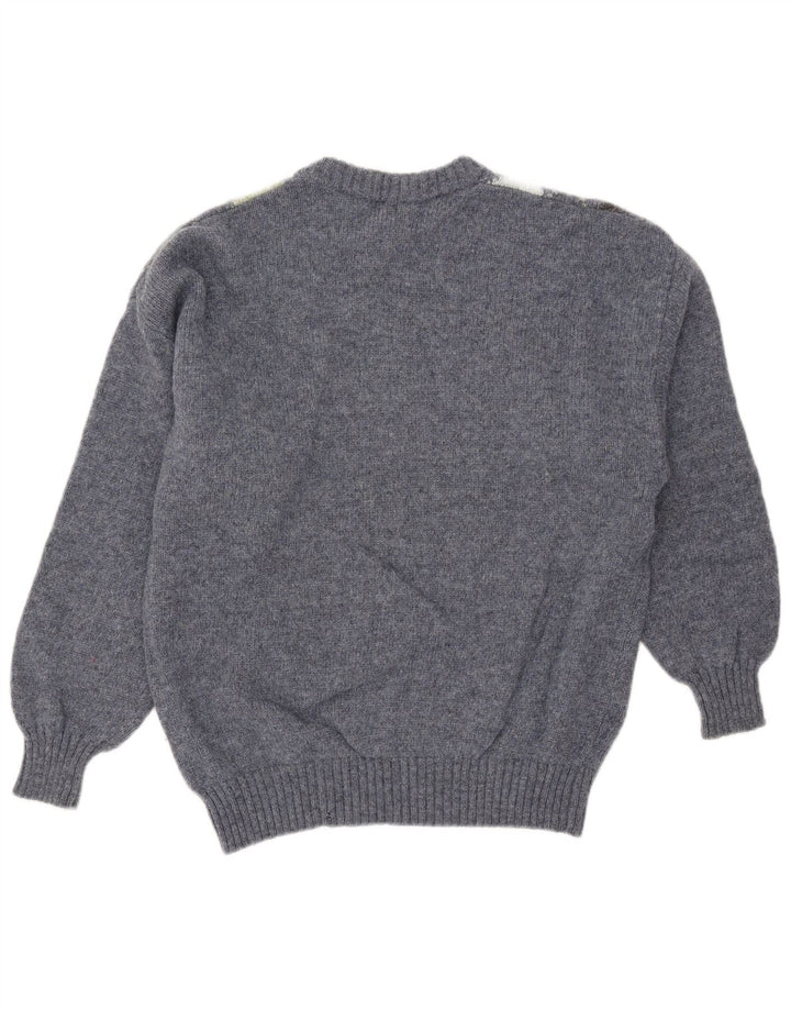 Trussardi Herre Crew Neck Jumper Sweater Medium Blue Argyle/Diamond Wool