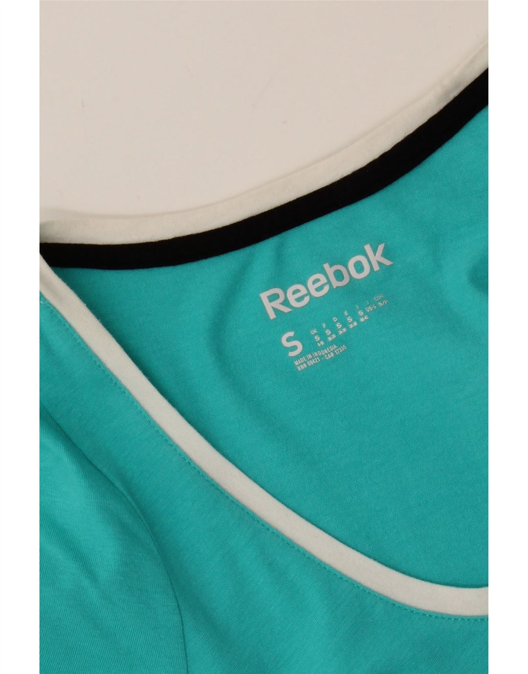 REEBOK Womens Graphic T-Shirt Top UK 8/10 Small Turquoise Vintage Reebok and Second-Hand Reebok from Messina Hembry 