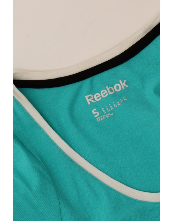 REEBOK Womens Graphic T-Shirt Top UK 8/10 Small Turquoise Vintage Reebok and Second-Hand Reebok from Messina Hembry 
