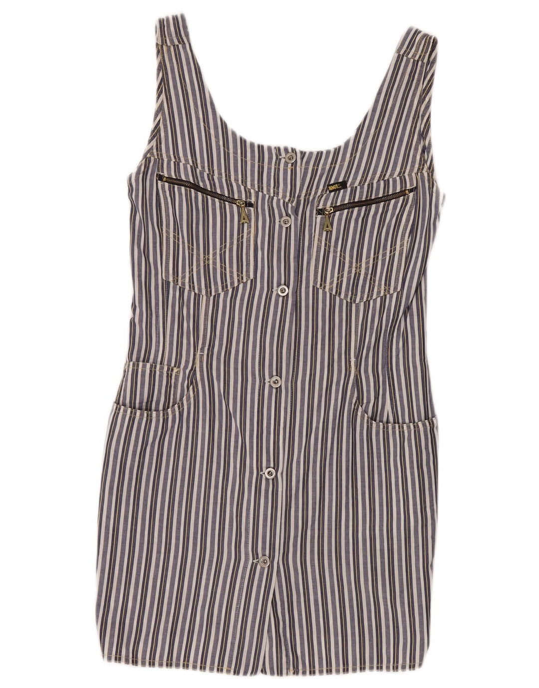 VINTAGE Kvinders Ærmeløs Skede Kjole UK 8 Small Navy Blue Striped