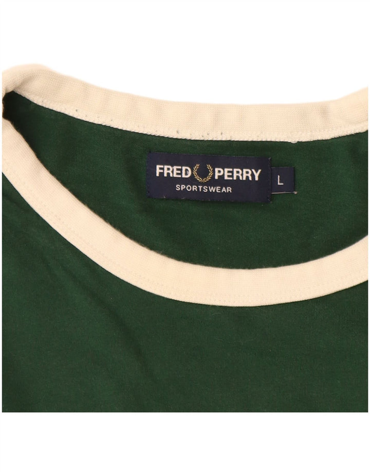 FRED PERRY Herre grafisk T-shirt Top Stor Grøn Colourblock Bomuld