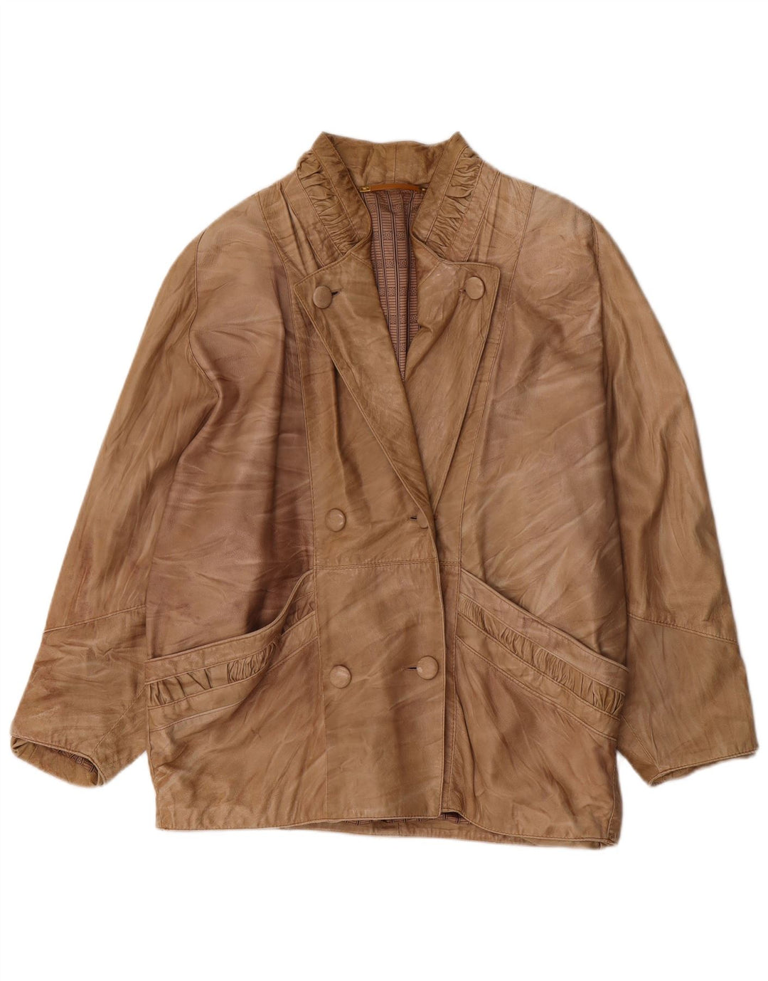 Vintage oversize læderjakke til kvinder UK 18 XL Beige