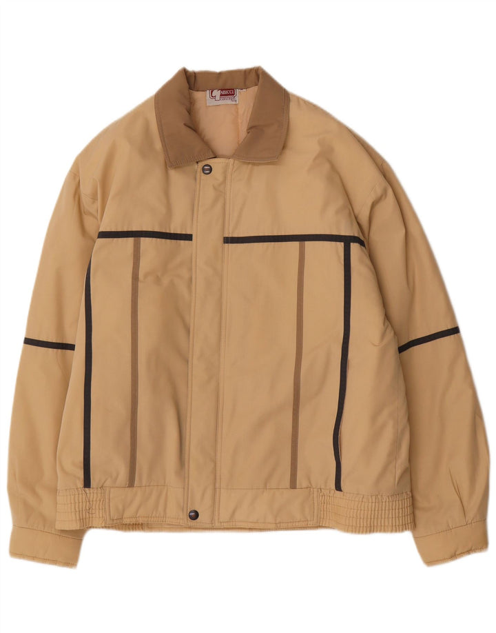 VINTAGE Mens Bomber Jacket UK 38 Medium Beige Colourblock Polyester