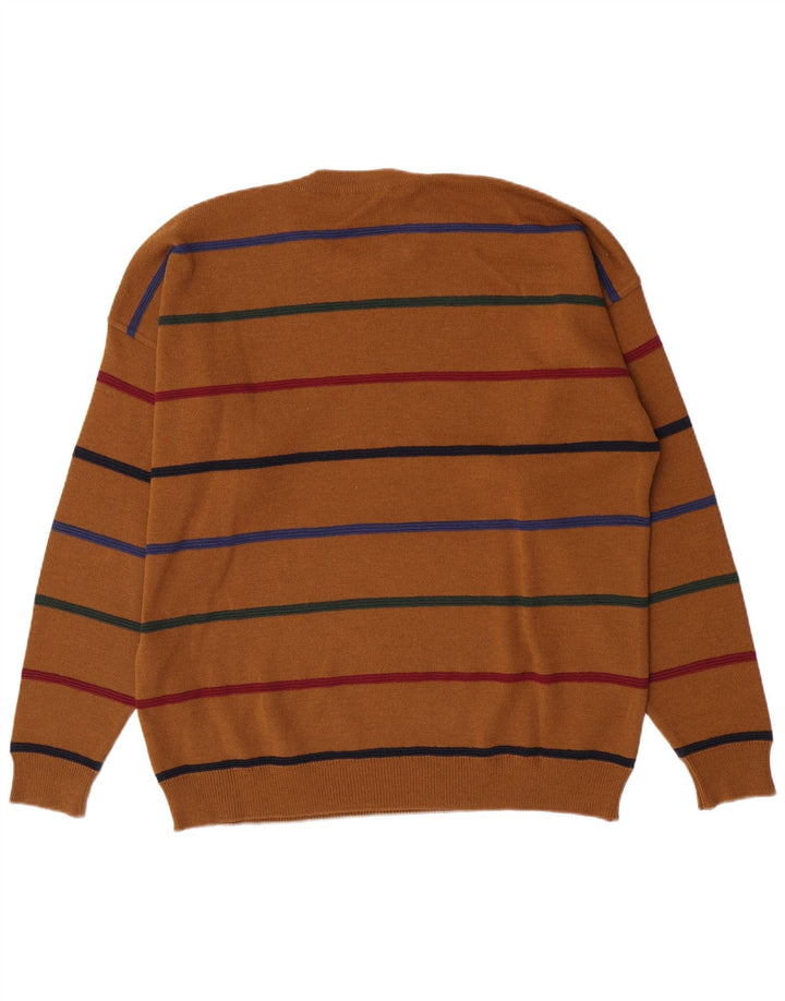 Navigare Herre sweater med rund hals, medium brun stribet uld