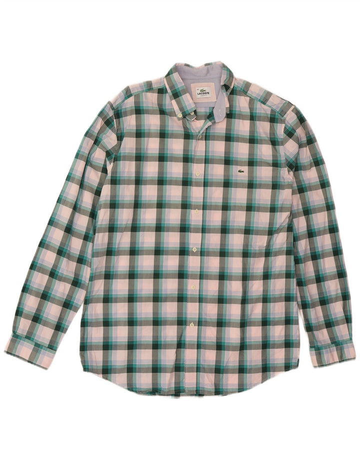 Lacoste Herre Classic Fit skjorte størrelse 40 Medium Grøn ternet bomuld