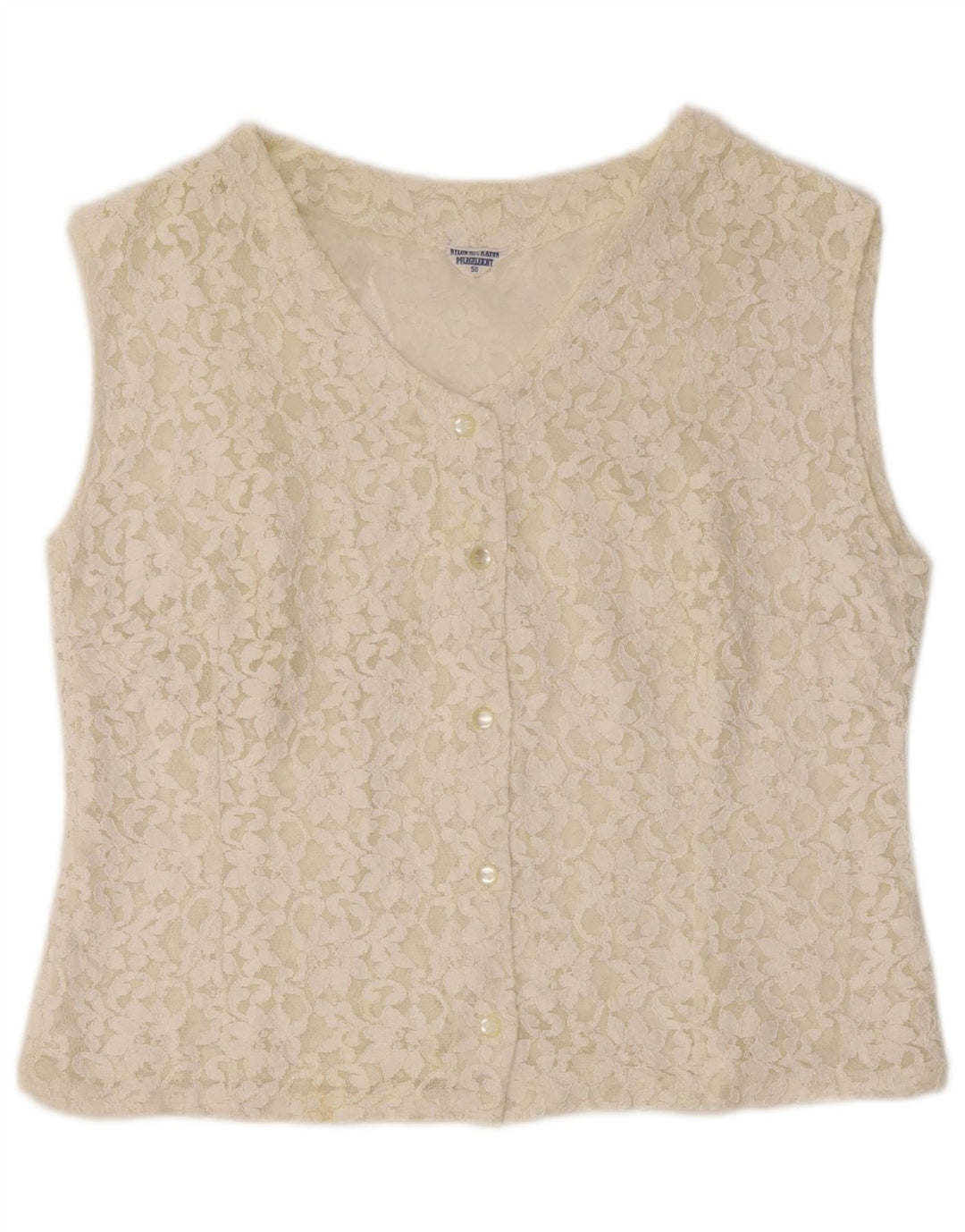 VINTAGE Womens Crop ærmeløs skjortebluse IT 50 XL Off White Floral