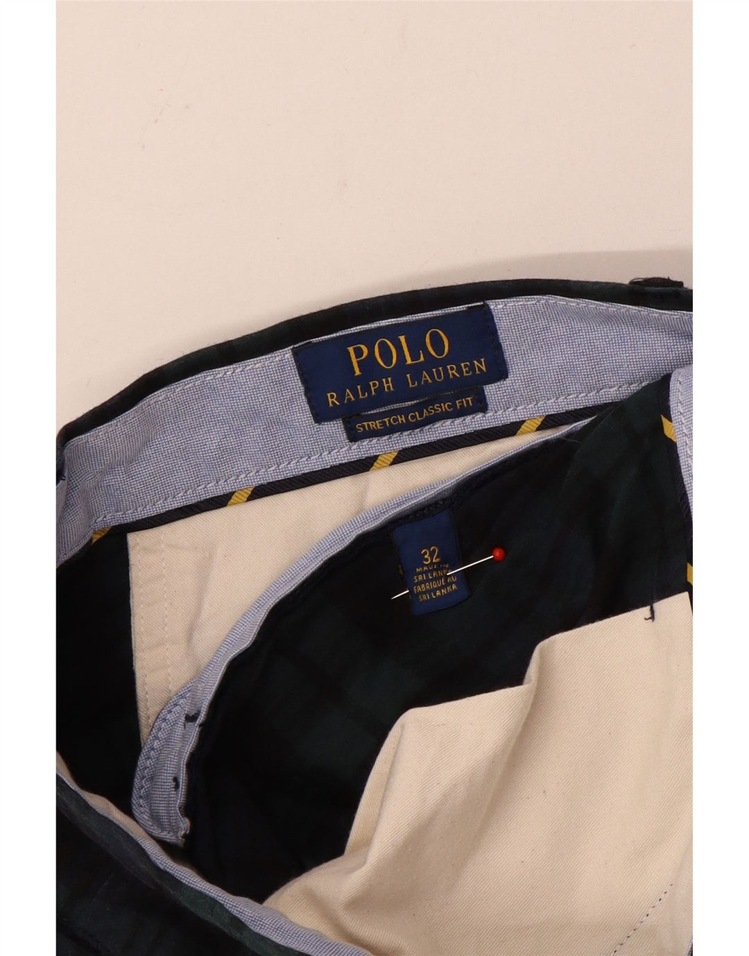 Polo Ralph Lauren Herre Stretch Chino Shorts W32 Medium Navy Blue Check