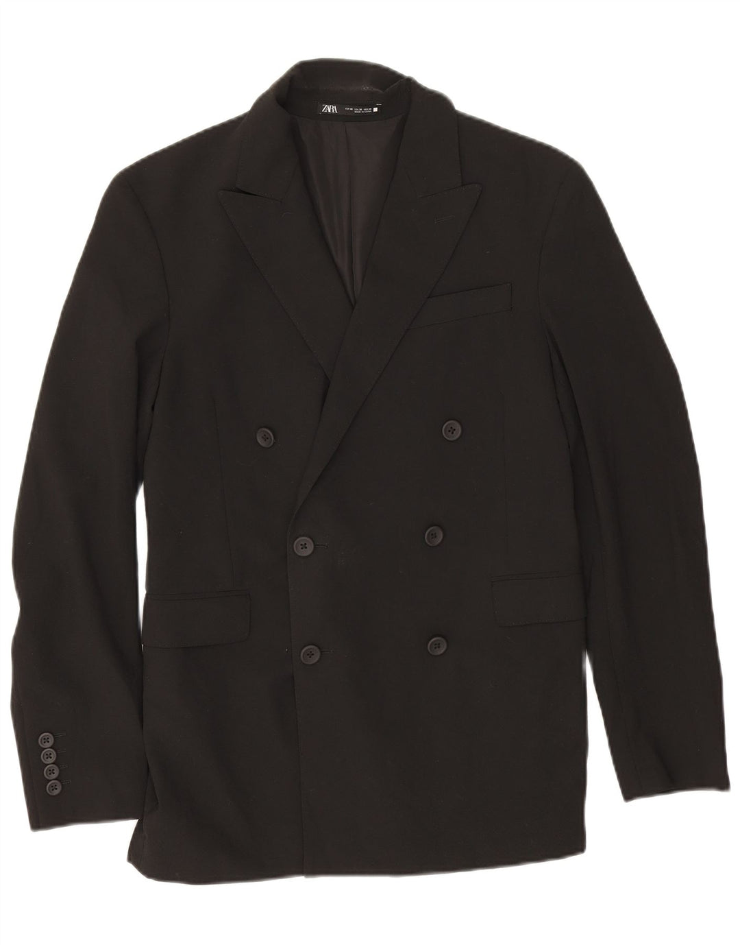 Zara Herre dobbeltradet blazerjakke EU 46 Lille sort polyester