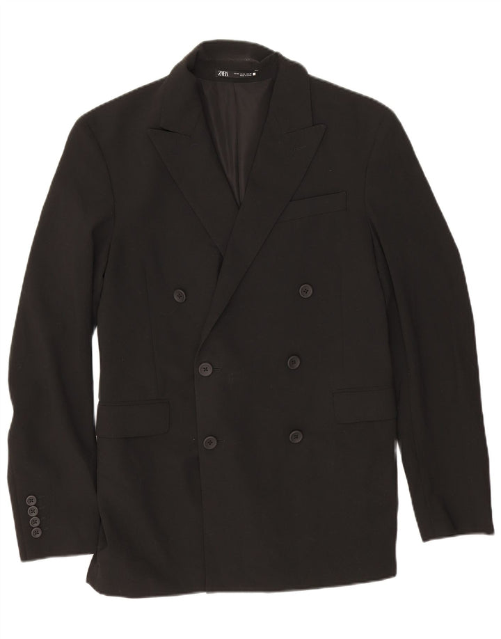 Zara Herre dobbeltradet blazerjakke EU 46 Lille sort polyester