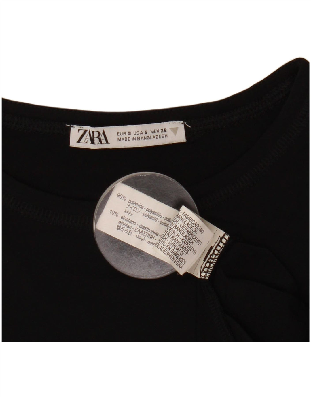 Zara Womens Crop Top Langærmet UK 8 Small Black Polyamide