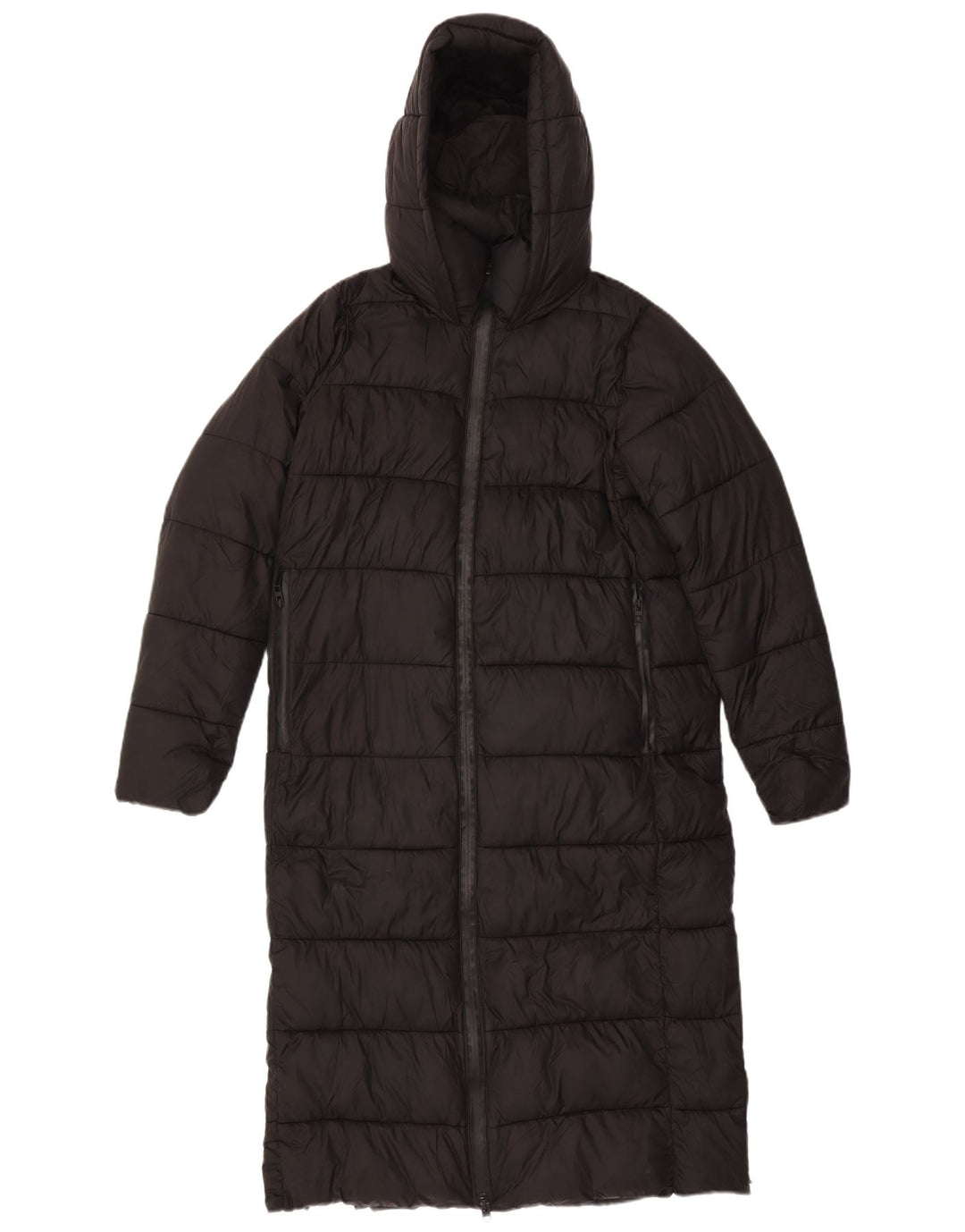 ZARA Oversized hættepolstret frakke til kvinder UK 10 Lille sort polyester