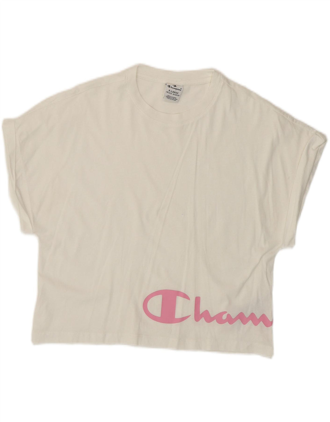 Champion Girls Crop Grafisk T-Shirt Top 13-14 år XL Hvid Bomuld