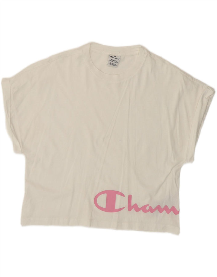 Champion Girls Crop Grafisk T-Shirt Top 13-14 år XL Hvid Bomuld