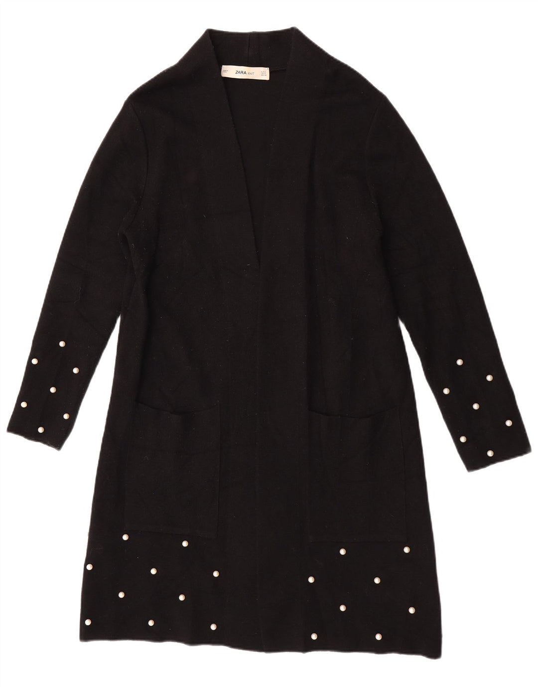 Zara Womens Longline Open Cardigan Sweater UK 10 Small Black