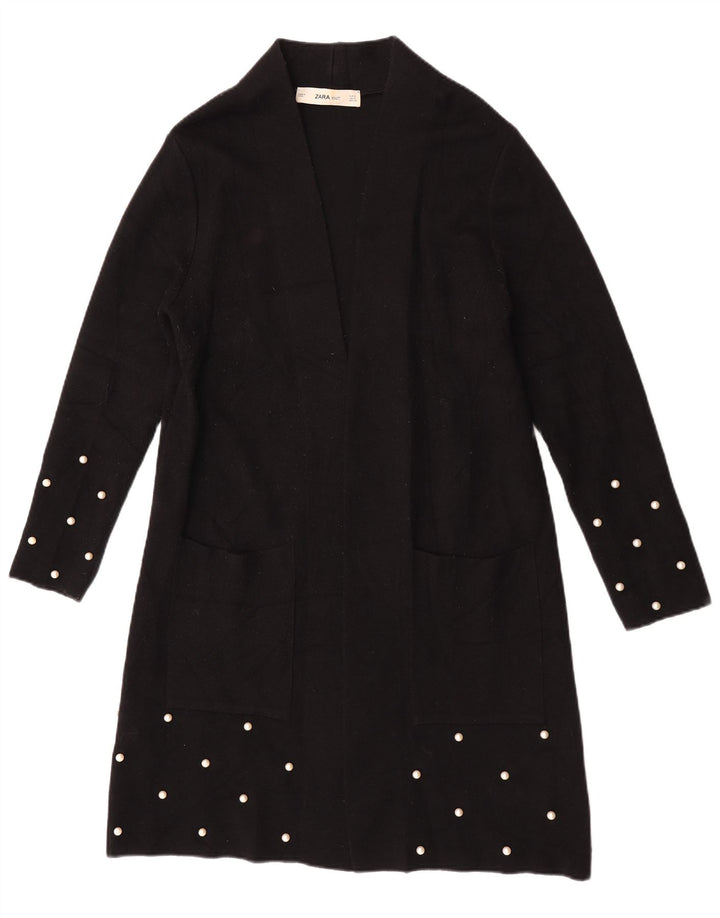 Zara Womens Longline Open Cardigan Sweater UK 10 Small Black