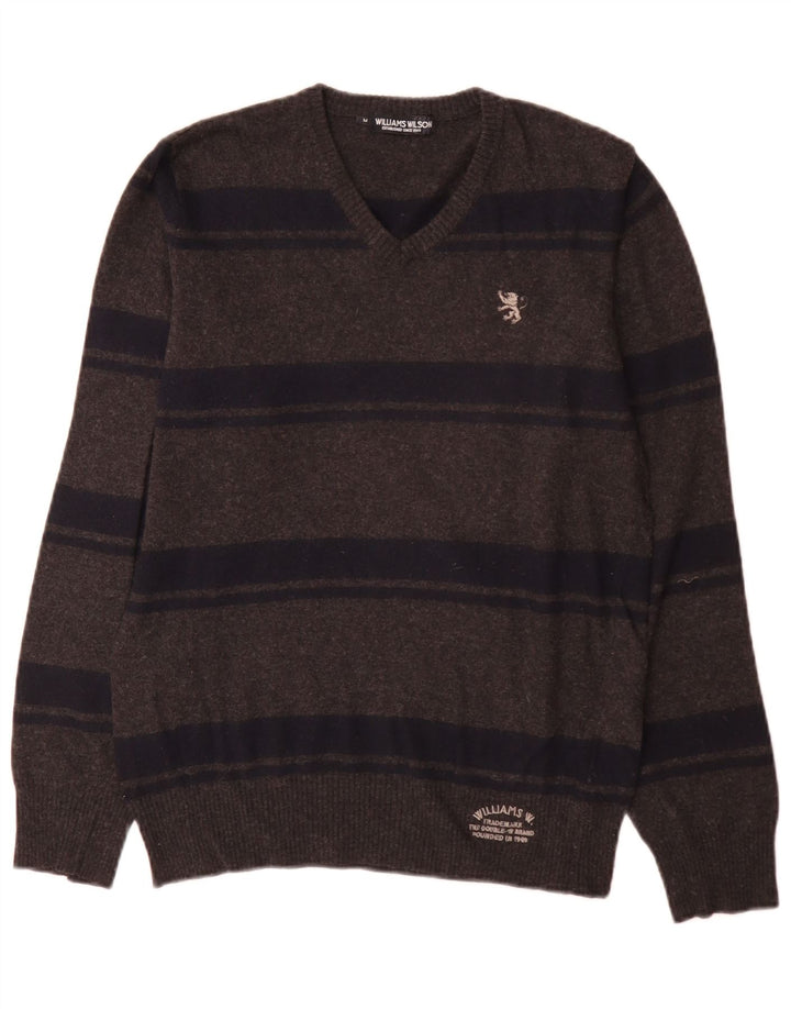 Williams Wilson Herre V-hals sweater Medium Grå Stribet Merinould