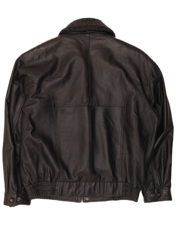 Vintage herre imiteret læder bomberjakke UK 40 Stor sort polyester