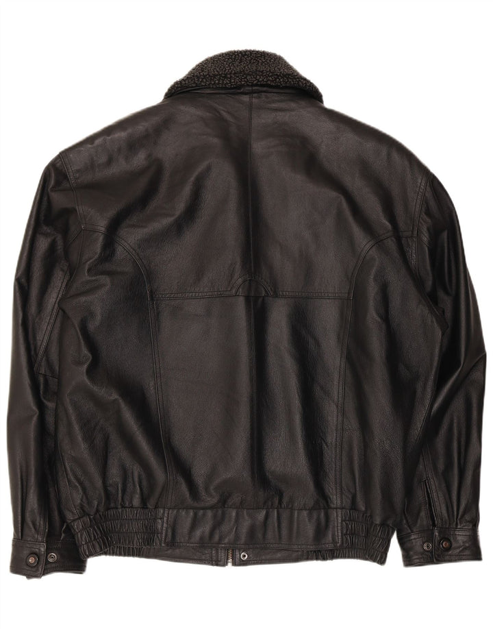 Vintage herre imiteret læder bomberjakke UK 40 Stor sort polyester