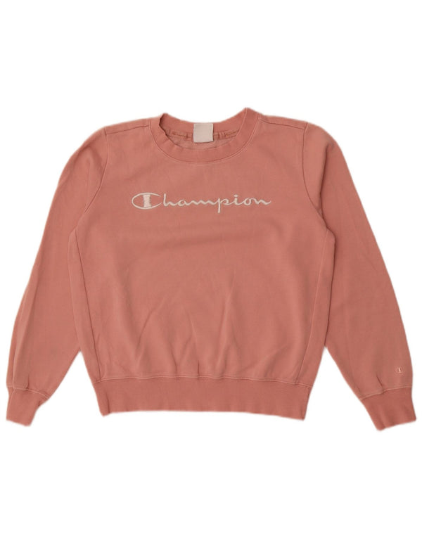 Champion Womens Crop Graphic Oversized Sweatshirt Jumper UK 10 Small Pink