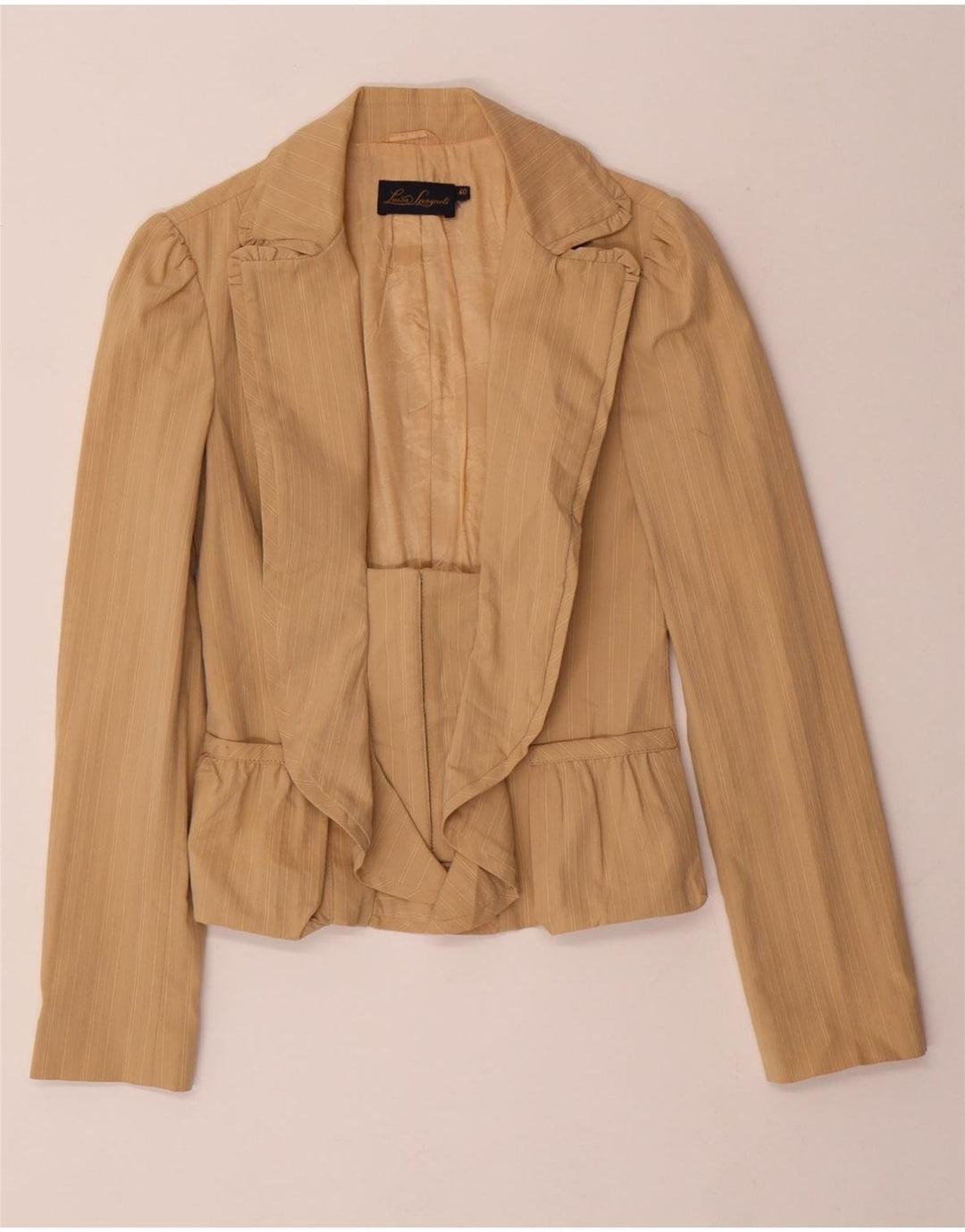 LUISA SPAGNOLI Dame Open Blazer Jacket IT 40 Small Beige Pinstripe