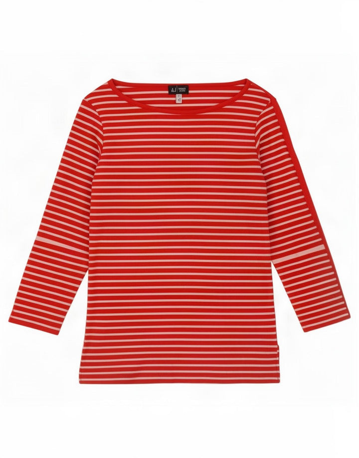Armani Jeans Dame Top 3/4 ærmer UK 10 Lille rød stribet