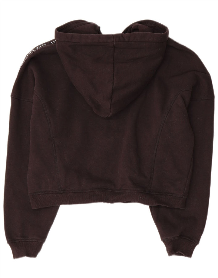 JACK WILLS Dame Oversized Crop Zip Hoodie Sweater UK 10 Small Black