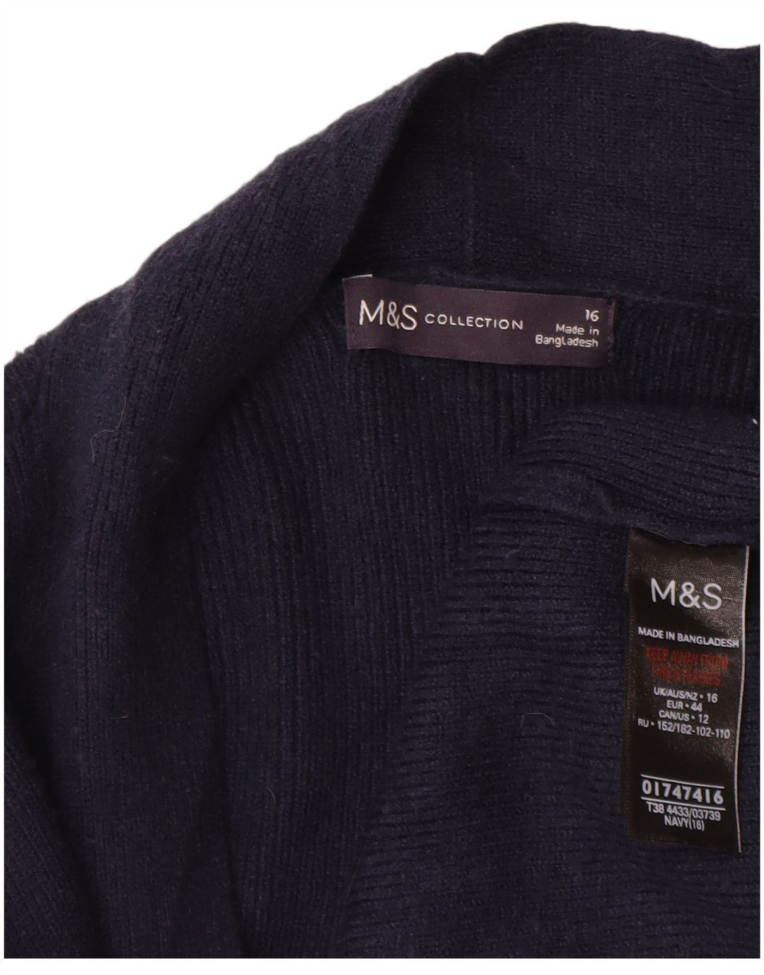 Marks & Spencer Dame Longline Åben Cardigan Sweater UK 16 Large Navy Blue
