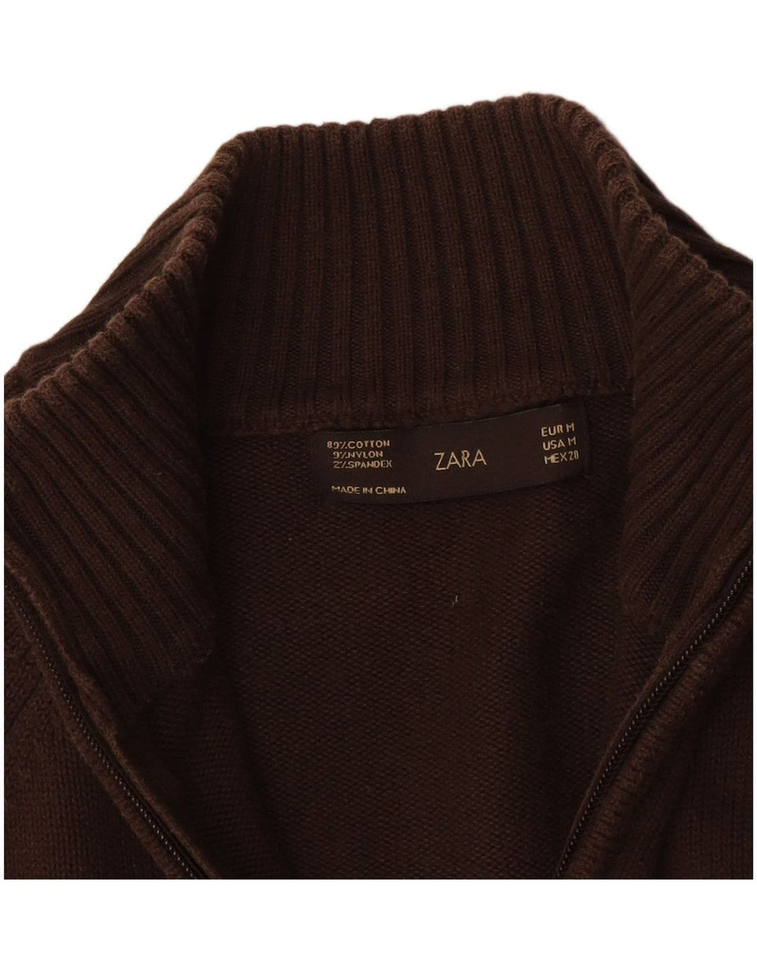 Zara Sweater med lynlås til kvinder UK 12 Medium Brun Bomuld