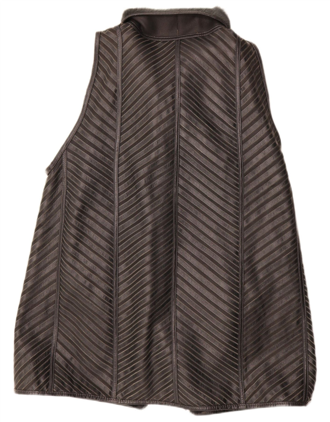 VINTAGE Sherpa Longline Gilet til kvinder EU 40 mellemgrå stribet læder