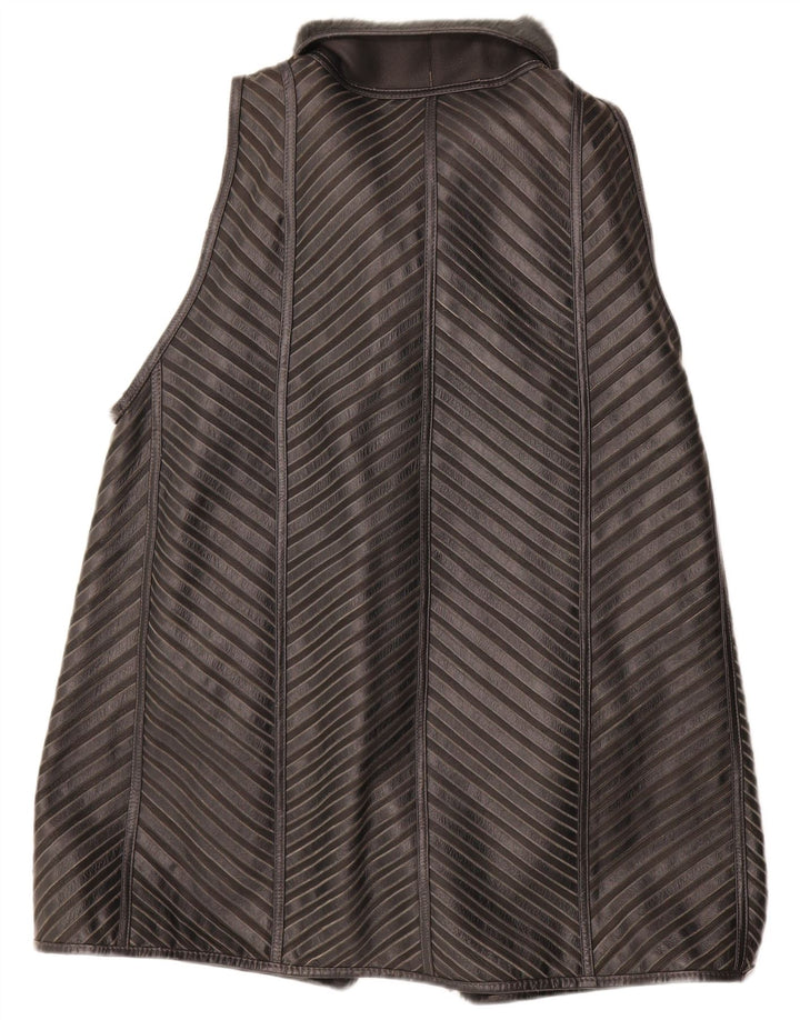 VINTAGE Sherpa Longline Gilet til kvinder EU 40 mellemgrå stribet læder