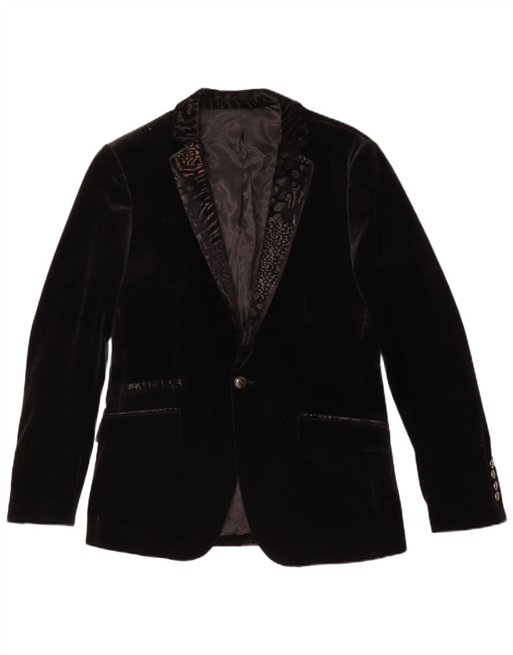 Vintage Herre 1-knap Velvet Blazer Jacket Størrelse 48 Medium Sort