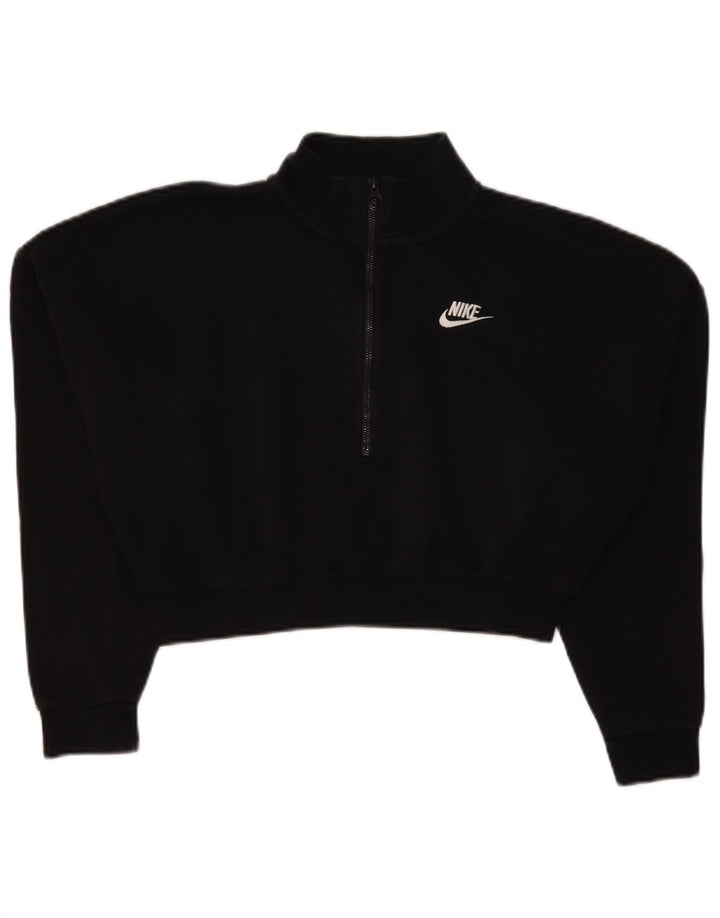 Nike Womens Oversized Crop Zip Neck Sweatshirt Jumper UK 10 Small Black