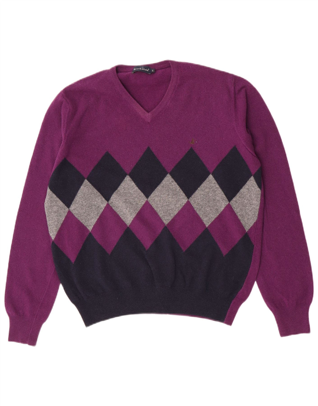 Brooksfield Herre V-hals sweater IT 48 Medium Purple Argyle/Diamond