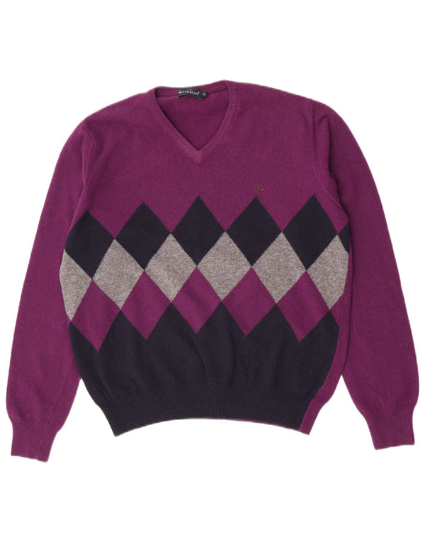 Brooksfield Herre V-hals sweater IT 48 Medium Purple Argyle/Diamond
