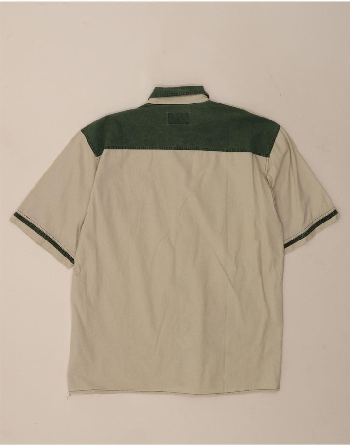 Vintage Kortærmet Herreskjorte IT 48 Medium Beige Colourblock Bomuld