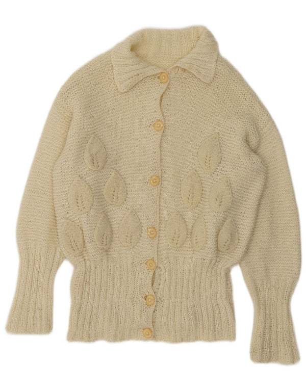 Vintage Dame Cardigan Sweater UK 16 Large Off White Floral