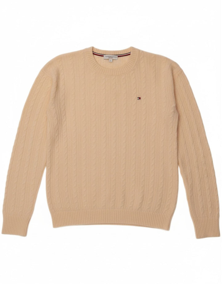 TOMMY HILFIGER Womens Oversized Crew Neck Jumper Sweater UK 10 Small Beige