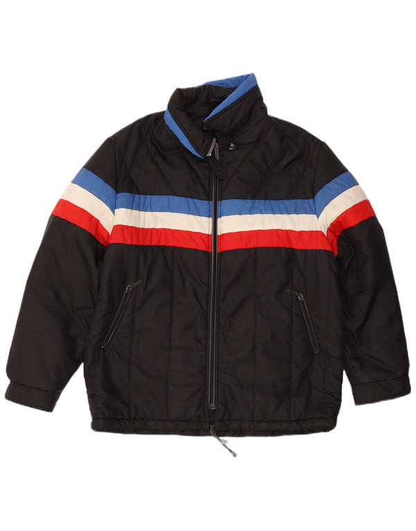Vintage herre hætte polstret jakke UK 42 XL Sort Colourblock