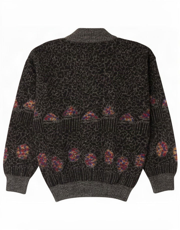 Vintage Herre abstrakt mønster cardigan sweater IT 52 Large Navy Blue Floral