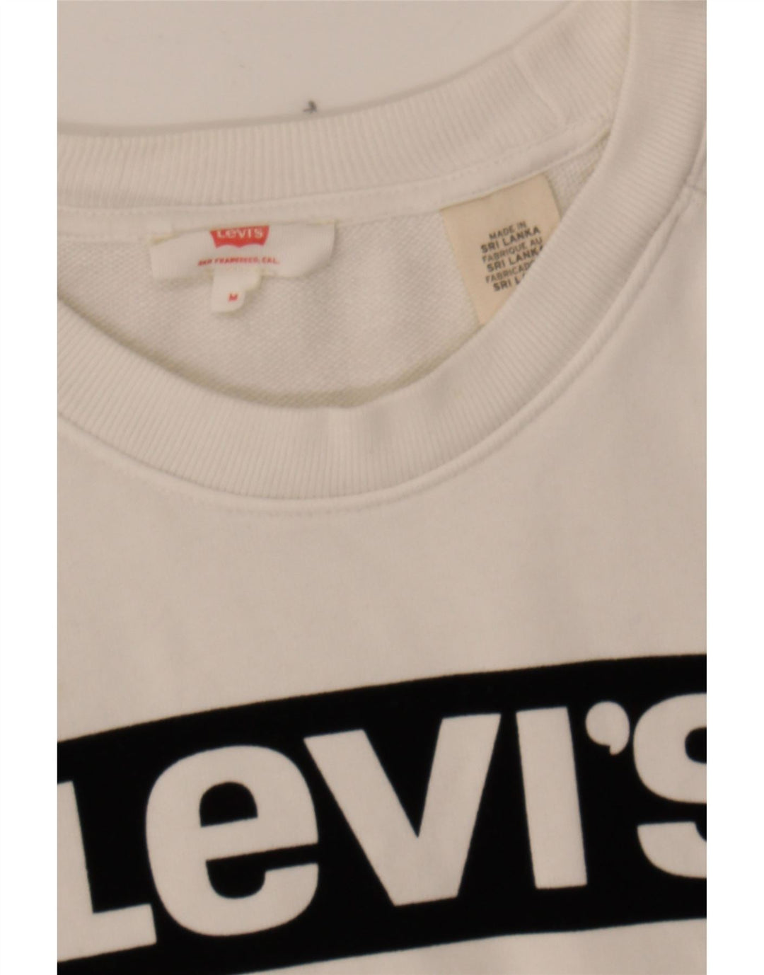 LEVI'S Womens Graphic Crop Sweatshirt Jumper UK 14 Medium Off White Cotton Vintage Levi's and Second-Hand Levi's from Messina Hembry 
