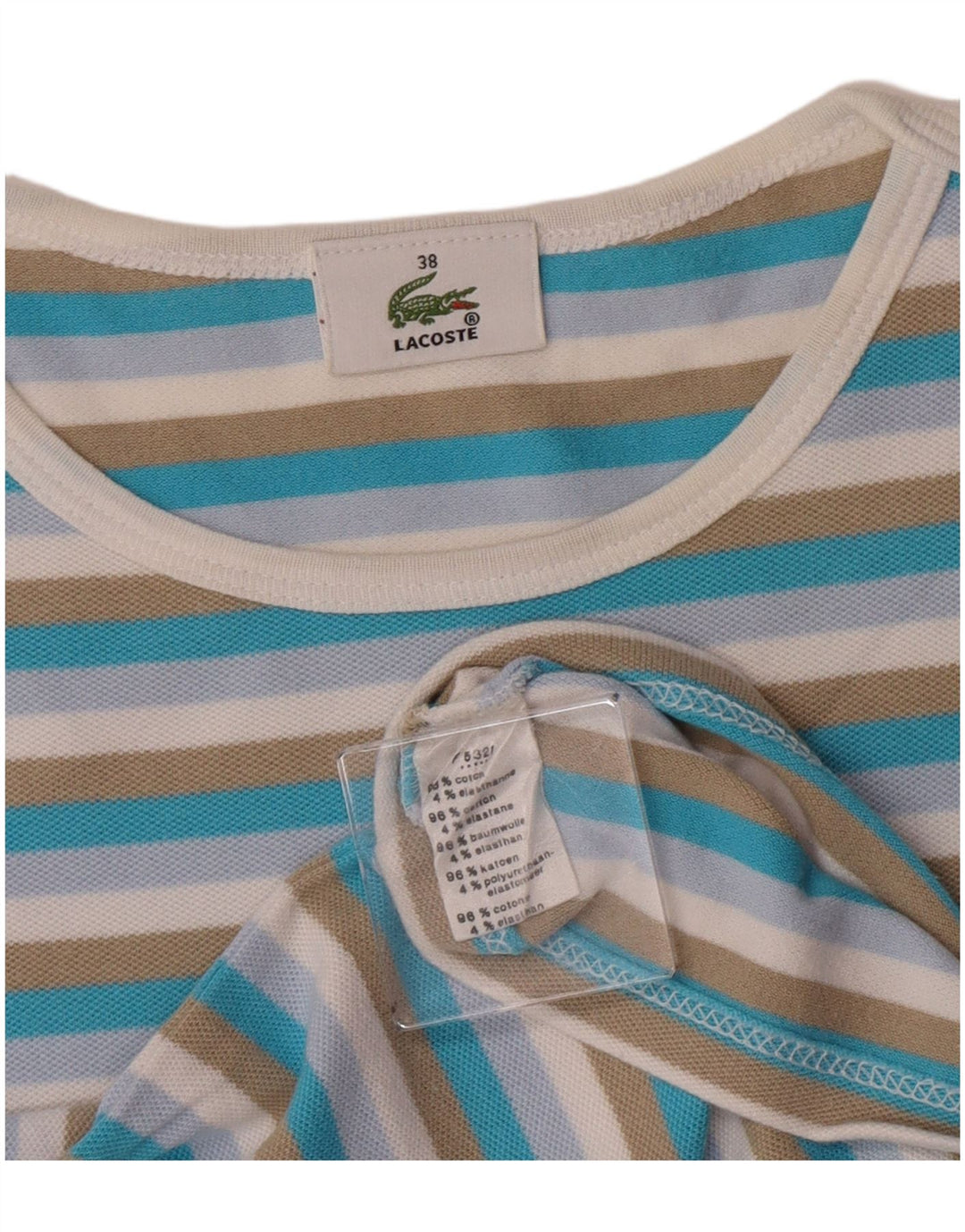 Lacoste Womens Crop T-Shirt Top Størrelse 38 Medium Flerfarvet stribet bomuld