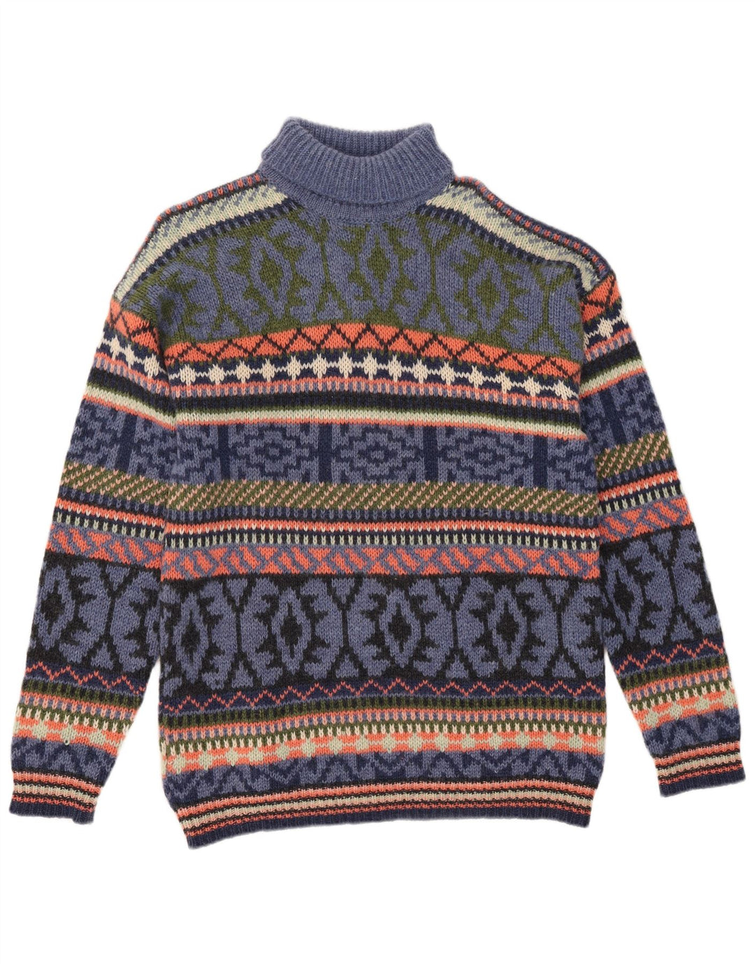 S. Moritz Herre Roll Neck Jumper Sweater Large Blue Fair Isle Wool
