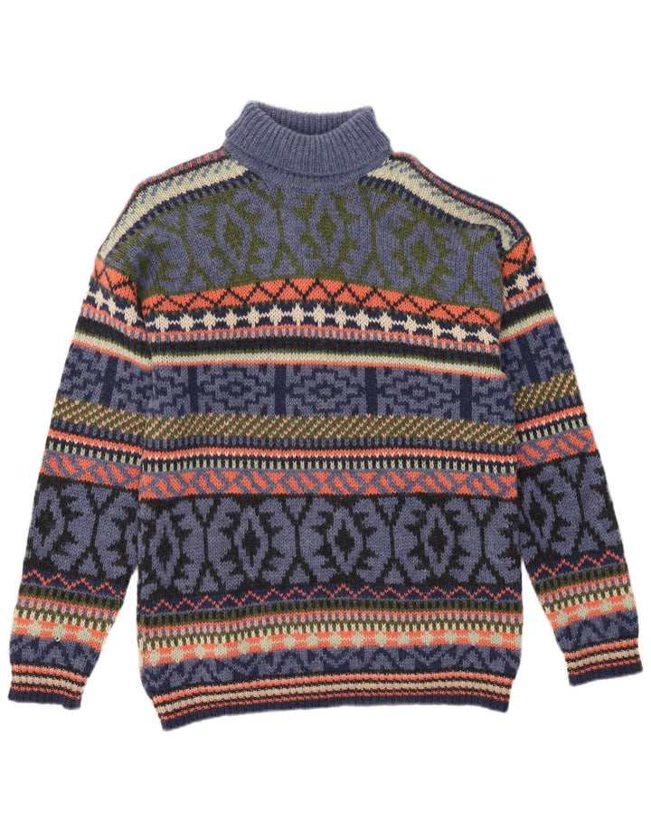 S. Moritz Herre Roll Neck Jumper Sweater Large Blue Fair Isle Wool