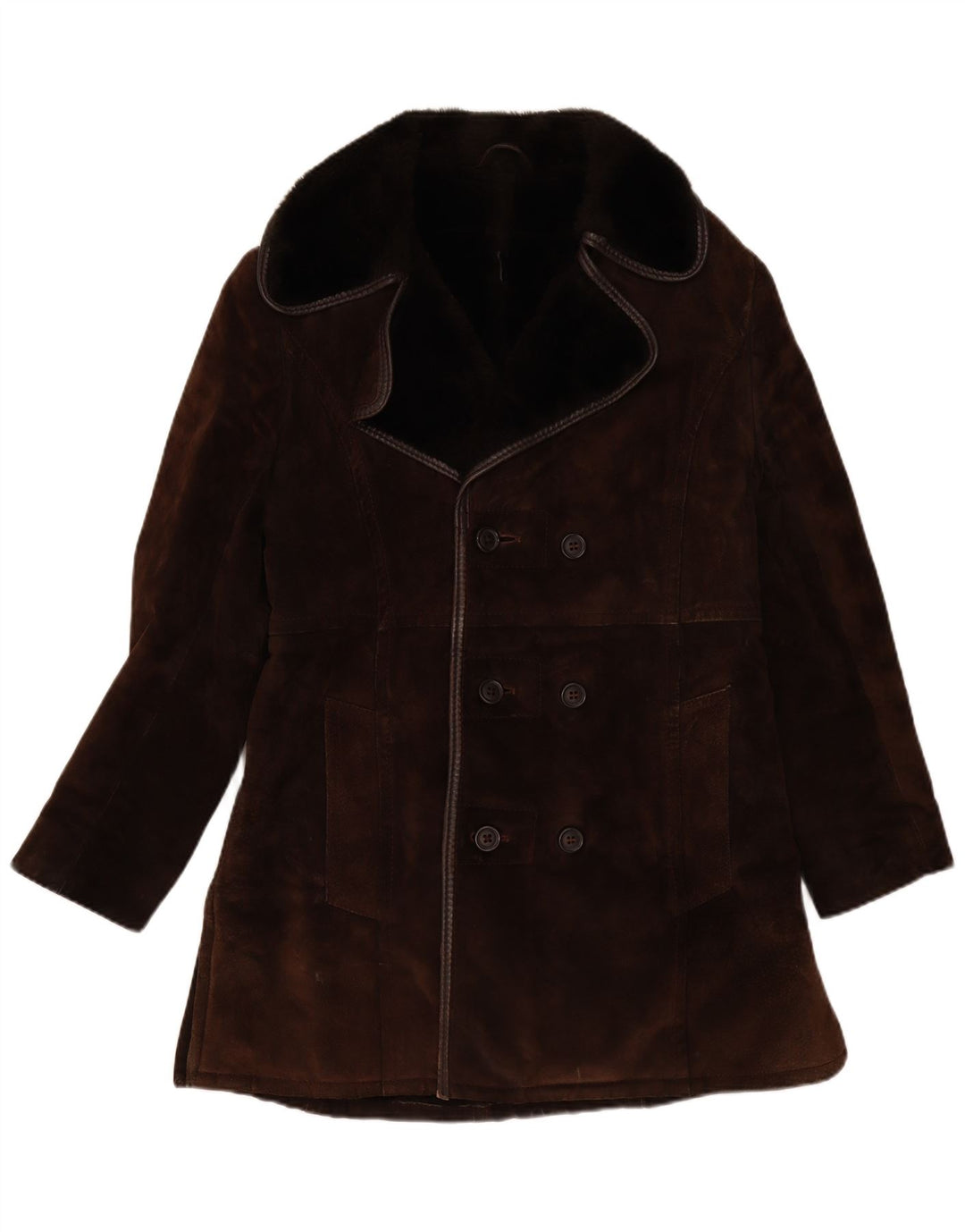 Vintage Herre Sherpa Dobbeltradet Frakke UK 10 Lille Brun