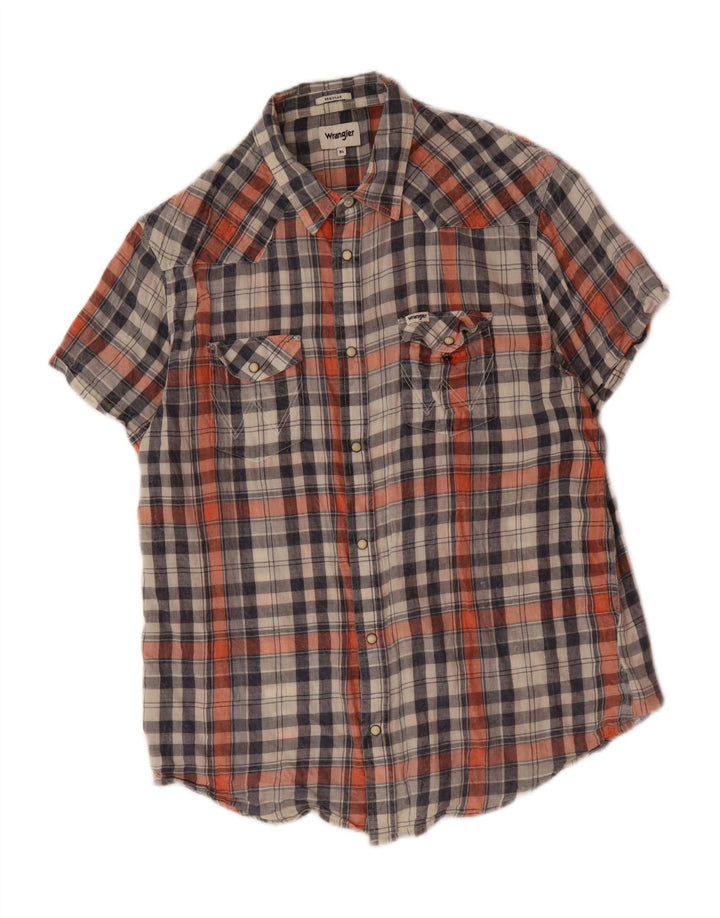 WRANGLER Mens Regular Fit Short Sleeve Shirt XL Grey Check Cotton Vintage Wrangler and Second-Hand Wrangler from Messina Hembry 