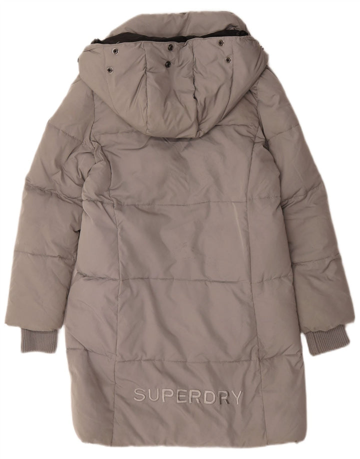 Superdry Dame Oversized grafisk hættepolstret frakke UK 10 Small Grey